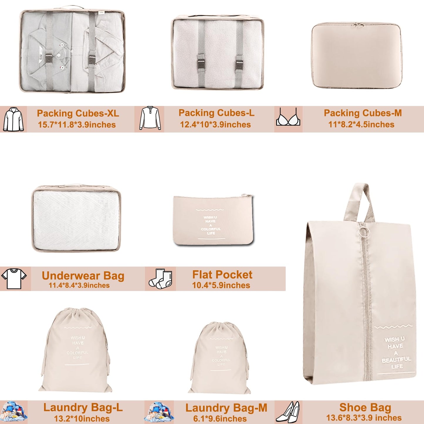 YEEYAA Packing Cubes for Travel - 8 Set Luggage Organizer Bags for Family, Mesh Breathable Travel Packing Cubes for Suitcases Durable Travel Essentials Bags Set