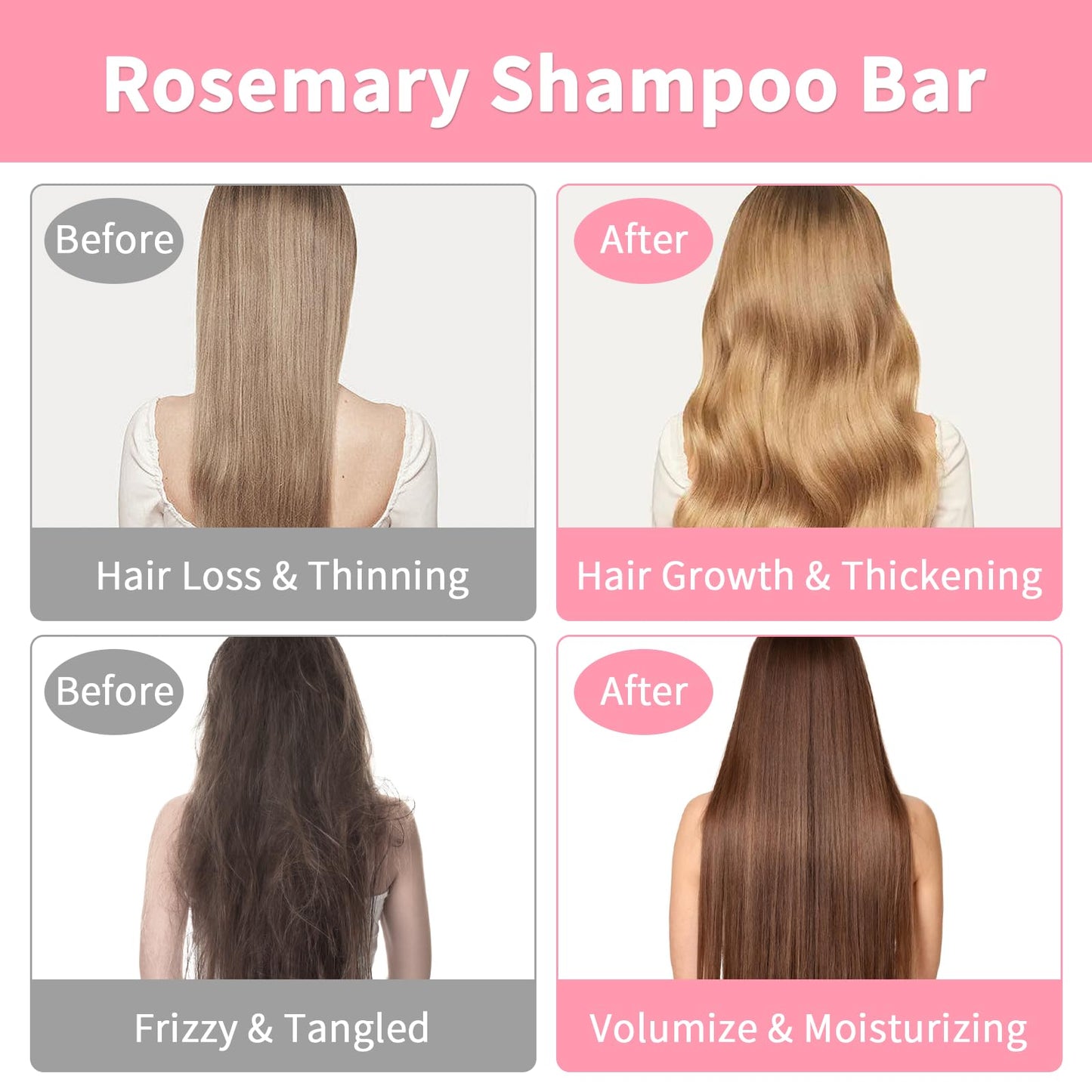 Pubpok Rosemary Shampoo Bars and Conditioner Set for Thinning Hair, Volume Solid Shampoo Bar, Hair Thickening & Regrowth, Coconut Oil Conditioner for Deep Moisturizing, Paraben & Silicone Free