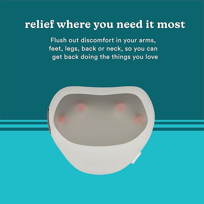 Homedics Heated Shiatsu Massage Pillow for Neck, Back and Shoulder Pain. Portable, Cordless Deep Tissue Massager. Create Your Own Massage Chair, for Bed, Floor, or Couch