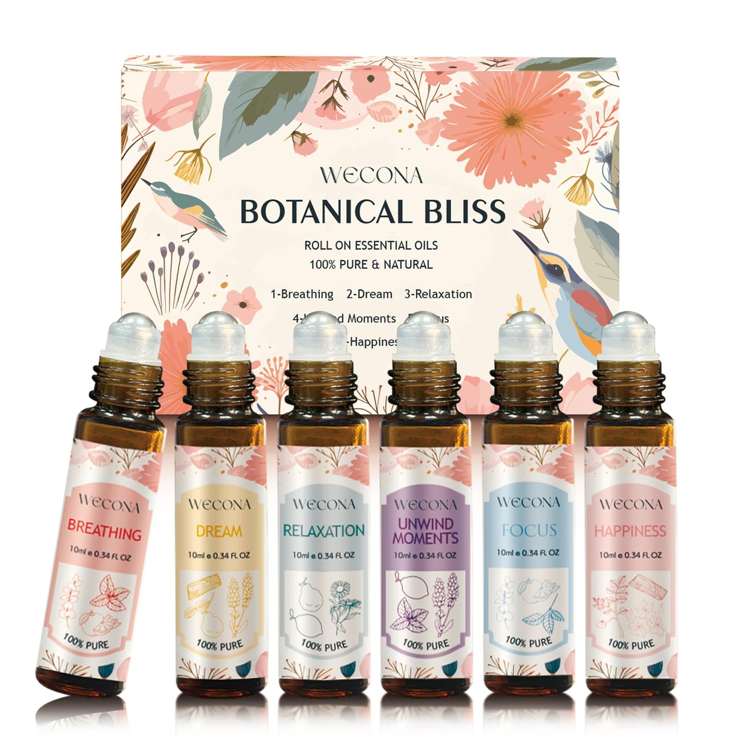 Wecona Aromatherapy Essential Oil Roll-On Set – 6x10ml Essential Oil Blends with Roller Bottles, Portable Essential Oils for Diffusers for Home,Relaxing Gift for Women & Men