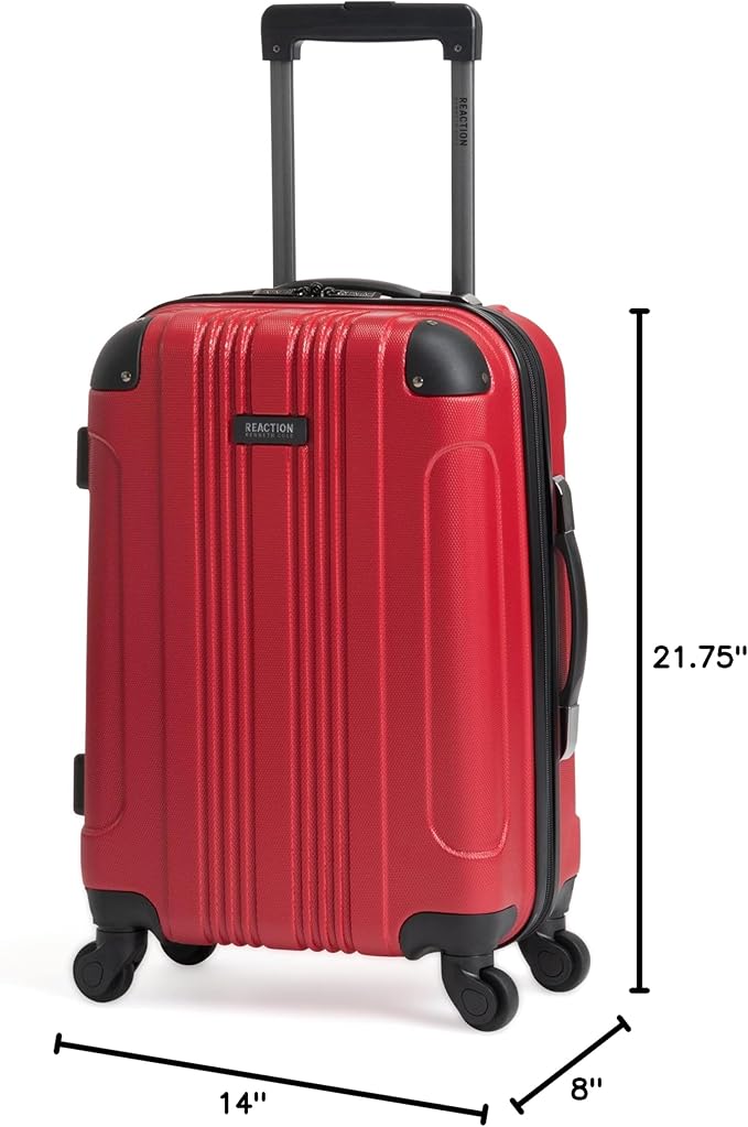 Kenneth Cole REACTION Out of Bounds Lightweight Hardshell 4-Wheel Spinner Luggage, Scarlet Red, 20-Inch Carry On