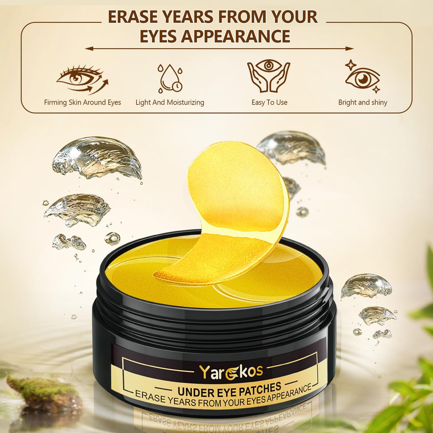 Yargkos 24K Gold Eye Mask 60Pcs, 5 Portable Golden Collagen Under Eye Patches, 30 Pairs Women Men Hydrating Undereye Gel Pads for Dark Circles Puffy Eyes Puffiness Wrinkle Eye Bag Treatment