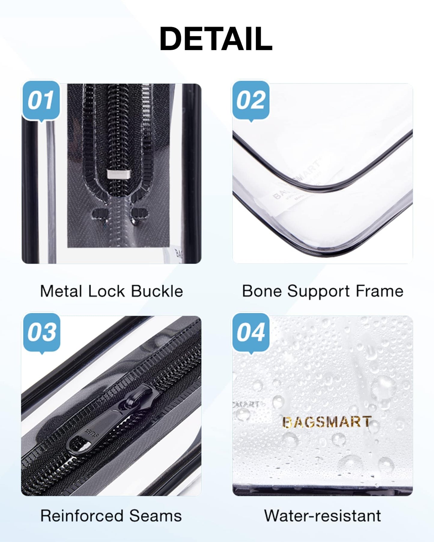 BAGSMART Clear Toiletry Bag, 3 Pack TSA Approved Travel Toiletry bag Carry on Travel Accessories Bag Airport Airline Quart Size Bags Water Repellent Makeup Cosmetic Bag for Women (Nude Pink-3pcs)