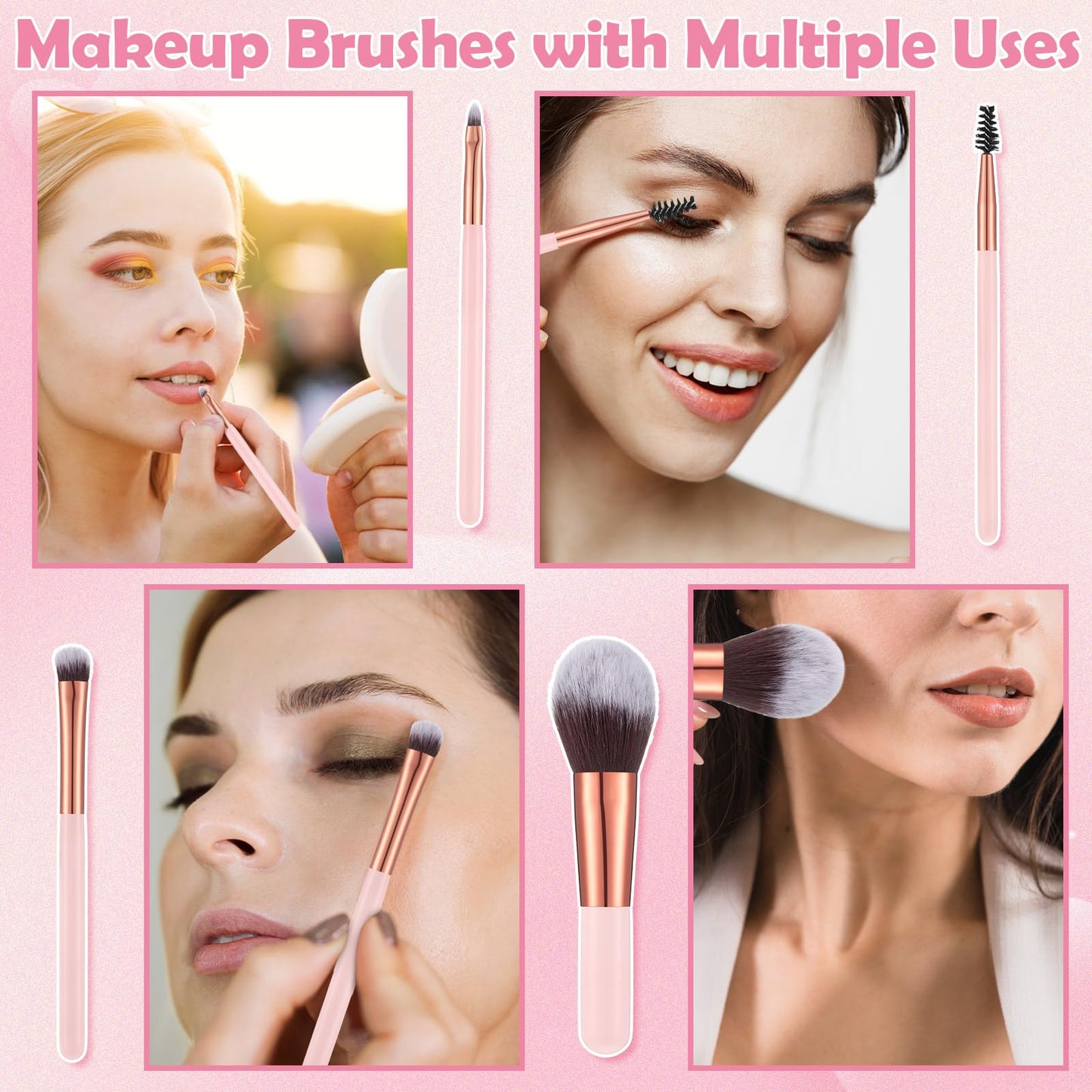 20PCS Travel Makeup Brush Set,10 Pcs Small Makeup Brushes with Mirror,Storage Bag and 8PCS Makeup Sponges for Home,Travel, Party