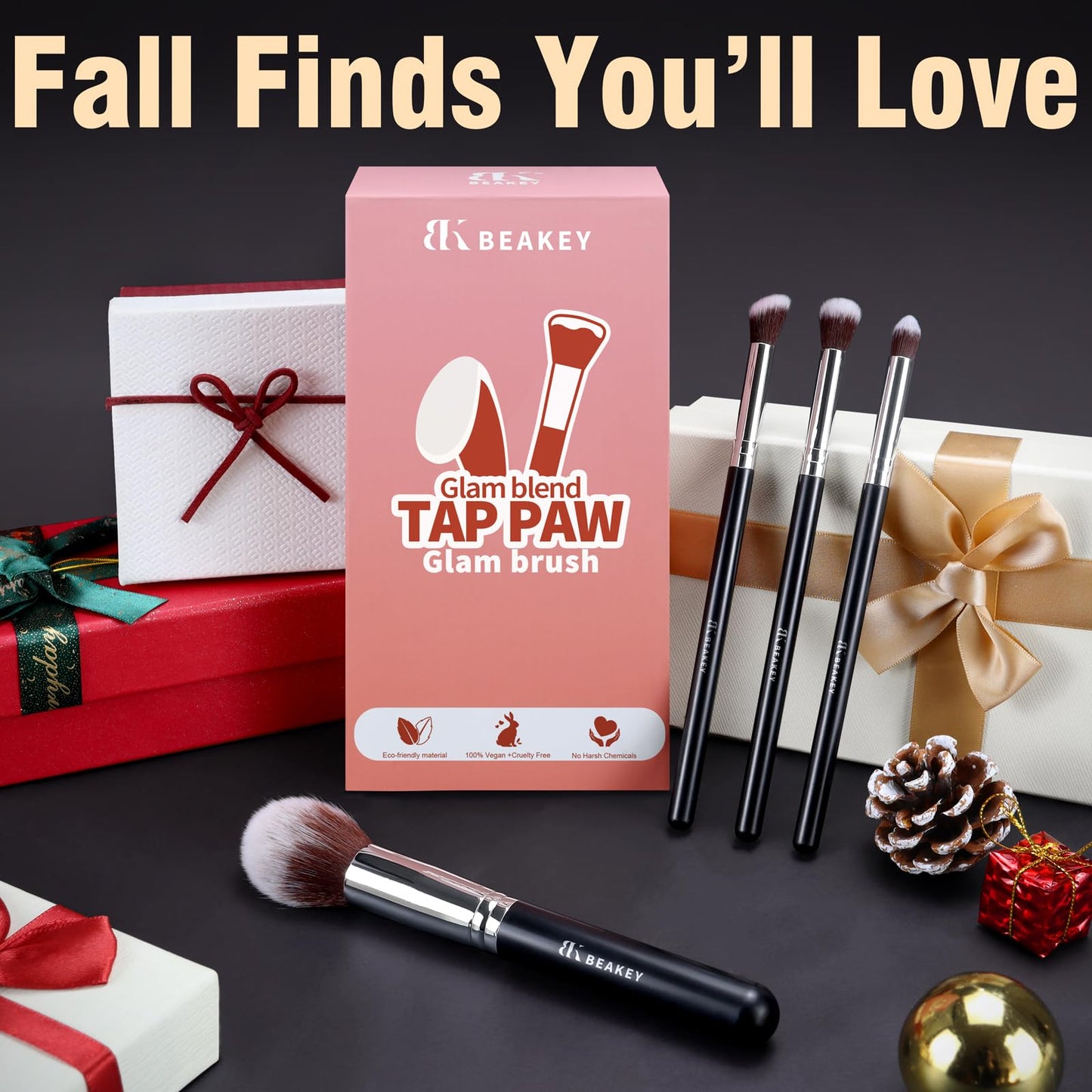 BEAKEY Makeup Brushes Set, Professional Foundation Eyeshadow Concealer Blush Powder Bronzer Applicator, 2 Blender Sponge with Beauty Paper Case