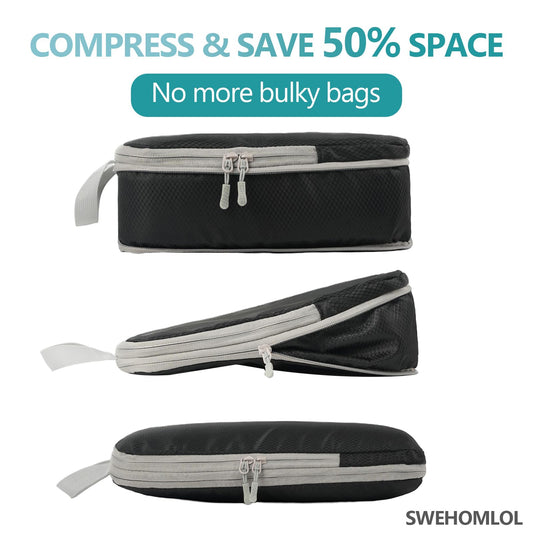 Compression Packing Cubes for Travel, 4 Set Suitcase Organizer Bags for Luggage, Lightweight Luggage Organizer Bags, Travel Cubes for Carry on,Black