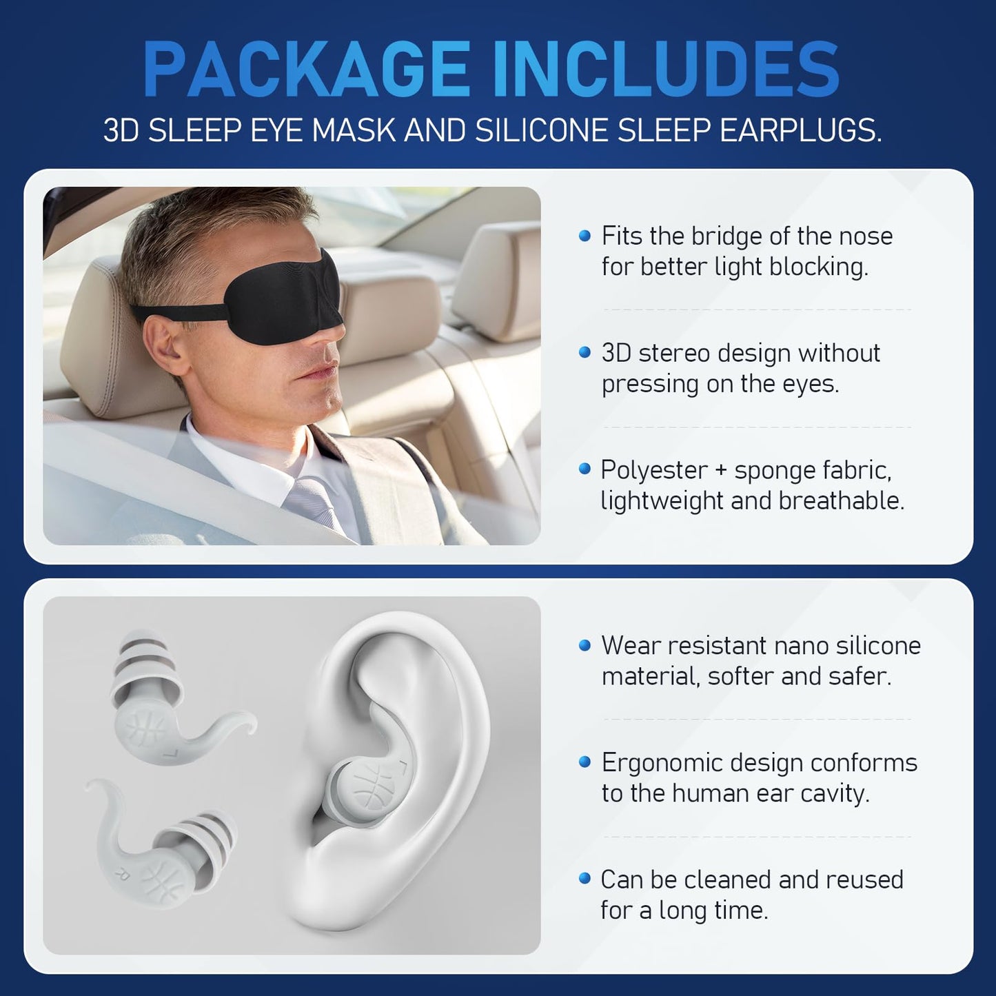 OMVMO Camping Pillow with Washable Removable Cover -Ultralight Inflatable Pillow for Neck Lumbar Support with Silicone Silent Earplugs and 3D Sleep Eye Mask-Travel Air Pillows for Hiking,Backpacking