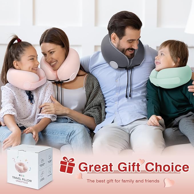 Car Pillow for Big Kids Travel Neck Pillows, Memory Foam Neck Support Travelling Pillow with Washable Cotton Pillowcases and Storage Bag, for Airplane, Train, Flight and Home Use Grey