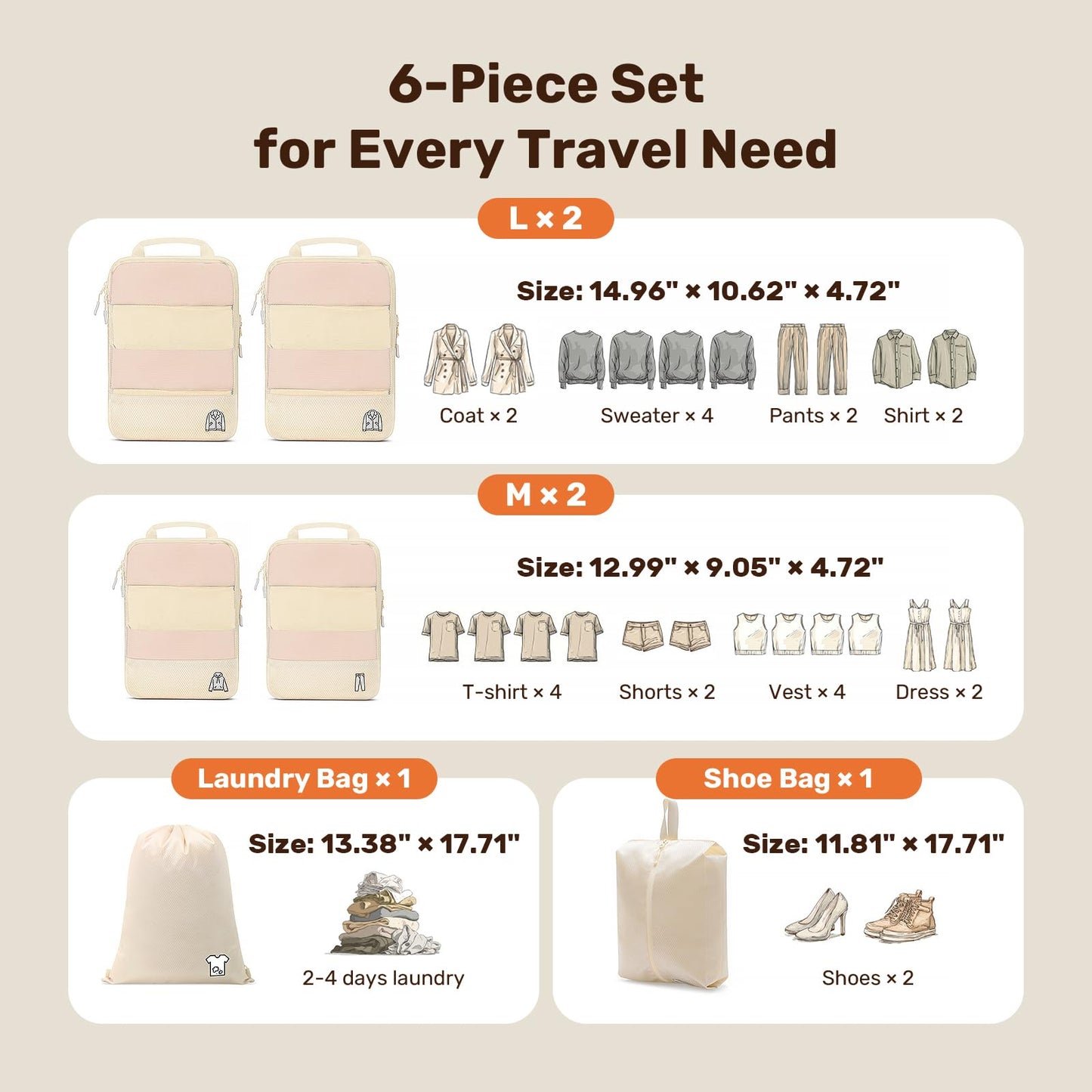 Compression Packing Cubes for Travel, Lightweight 6 Set Bags Cruise Must Haves for Luggage Carry On Suitcase and Clothes Organizer, Durable Vacation Essentials and Accessories Gifts for Women and Men