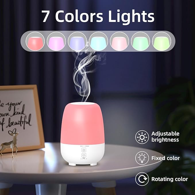 150ML Cordless Essential Oil Diffuser, Built-in 6000mAH Rechargeable Battery, 7-Hour Runtime, 7 LED Color Changing Lights
