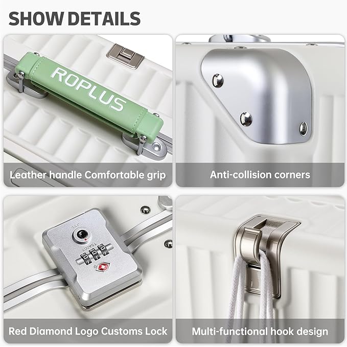 Aluminium Frame Checked-Luggage with Smooth Jelly Wheels, Hardside Zipperless Rolling Suitcase with TSA Lock (White, 24-Inch)