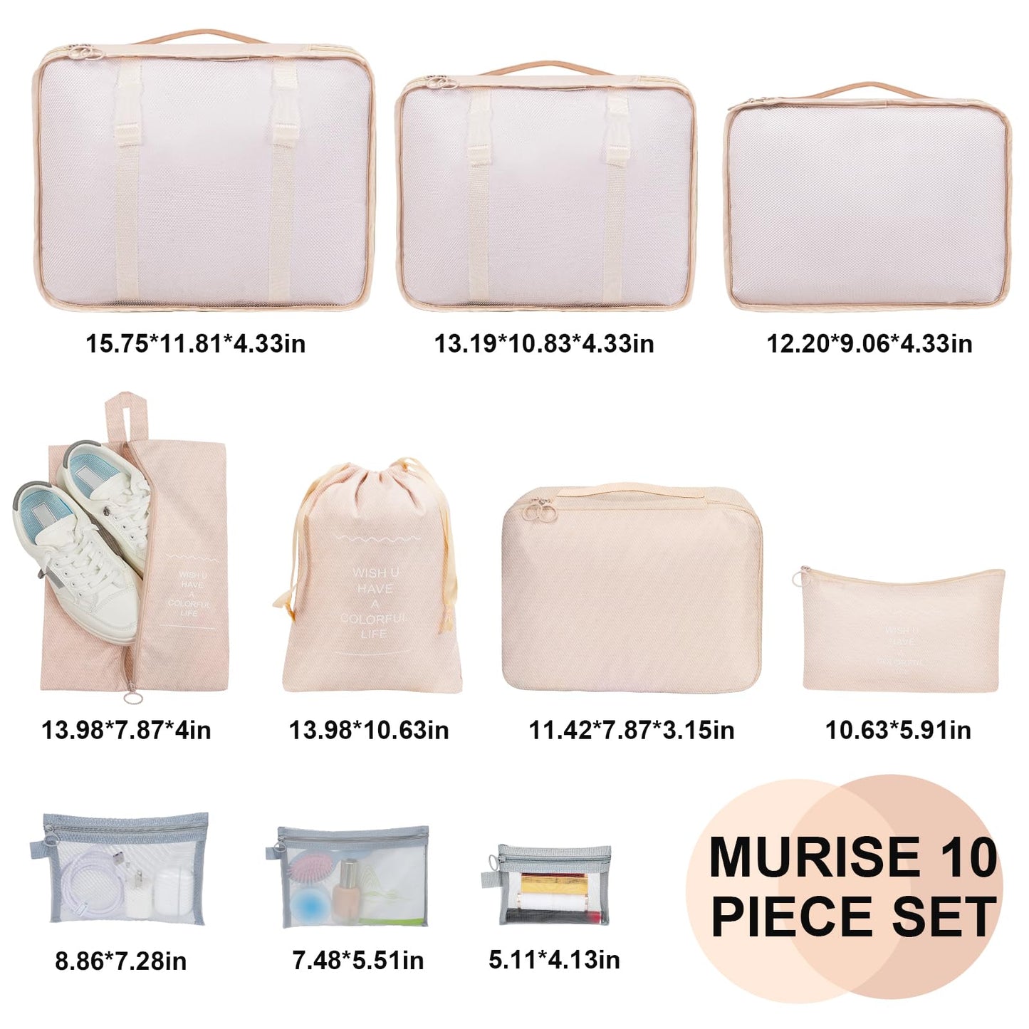 FACONSI Packing Cubes for Travel - 10 Set Suitcases Organizer Bags, Suitable for Luggage Carry on Case, Travel Essentials (cream color)