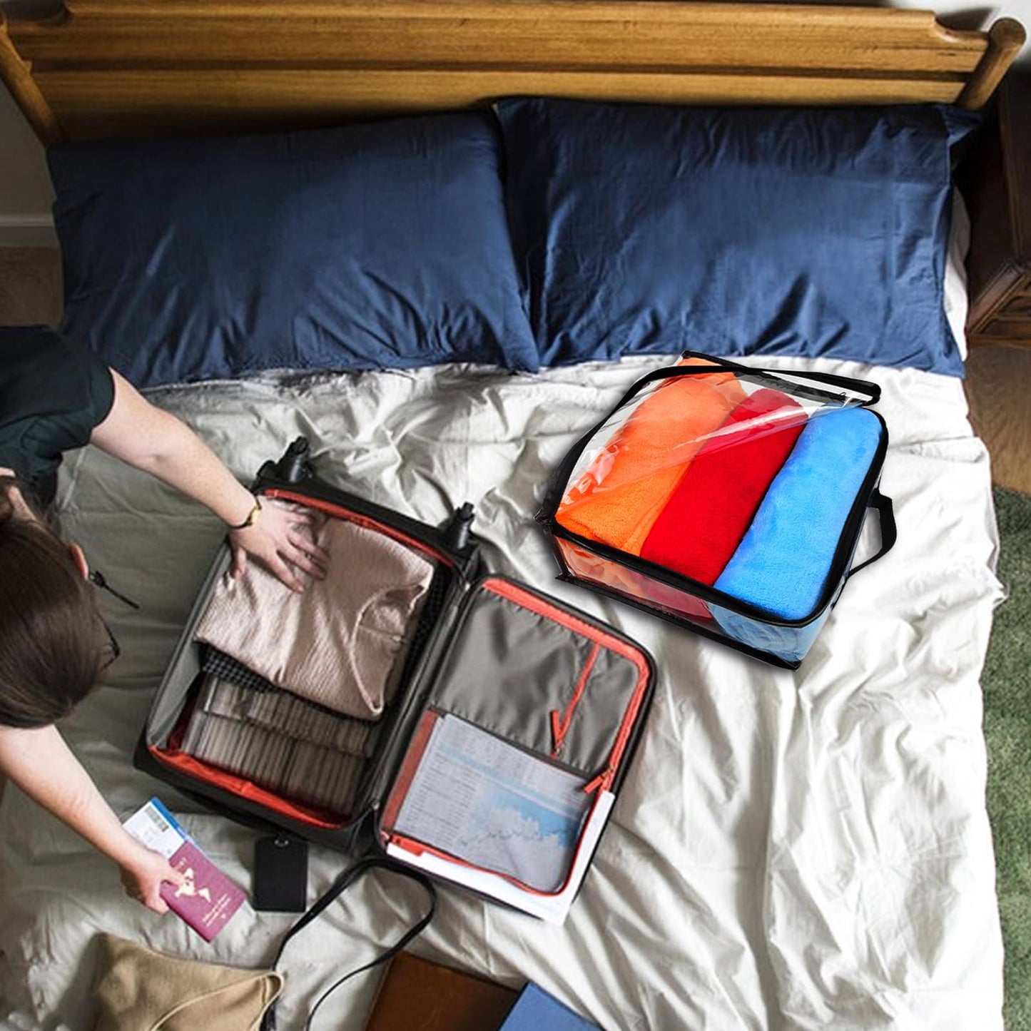 Hlimior 10 Pieces Large Clear Travel Packing Cube ,Clear Vinyl Zippered Storage Bags See Through Moving Bag Plastic Storage Bags PVC Multipurpose Pouch with Handle for Sweater Shirts Dress Storage