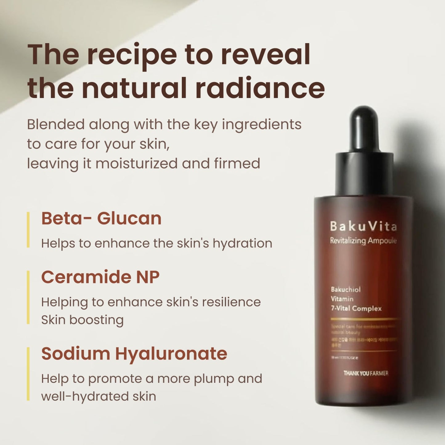 THANKYOU FARMER BakuVita Revitalizing Ampoule - Bakuchiol Retinol Alternative, Vitamin C + E Korean Serum, Pore Care, Firming, Vegan 1.75 fl oz (50ml)