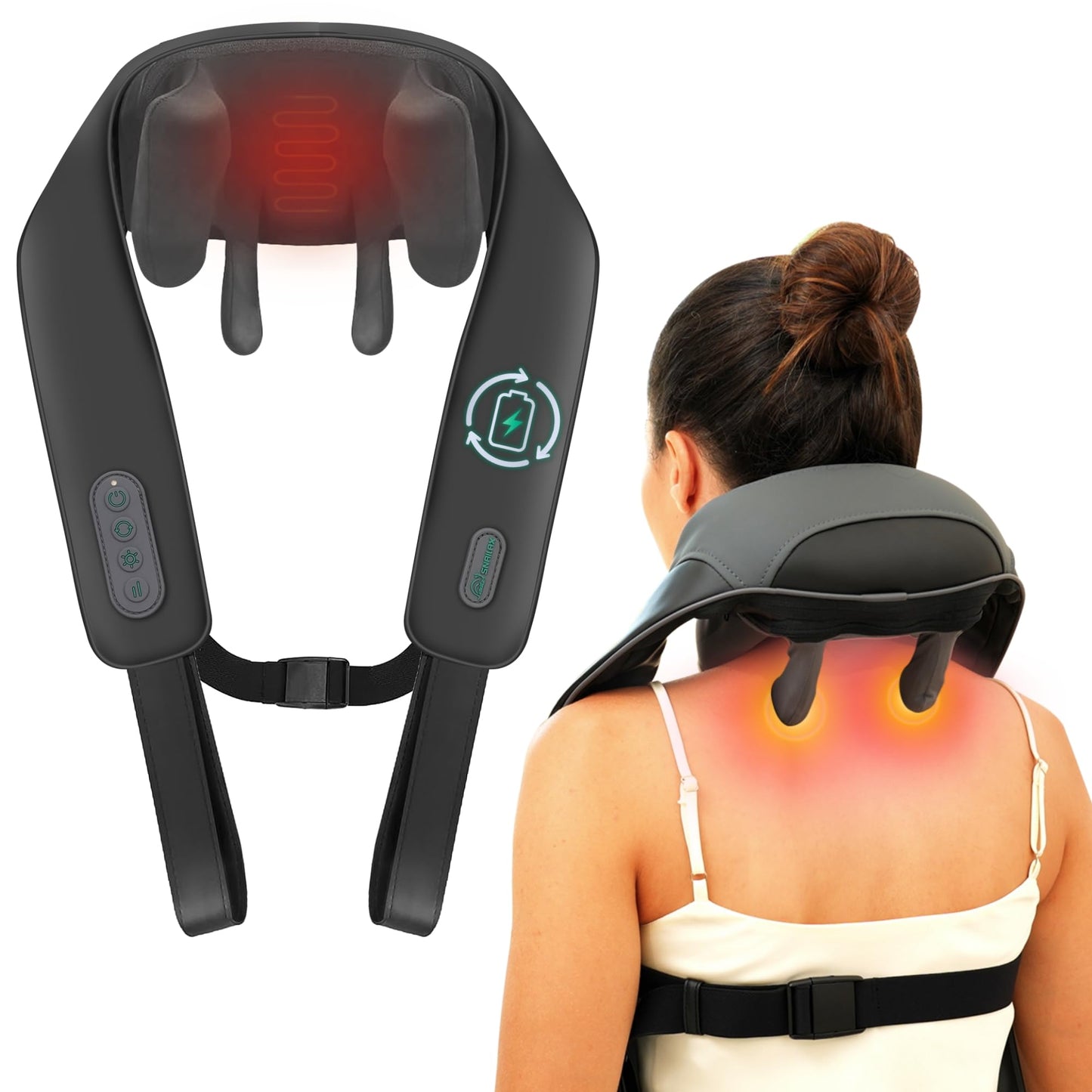 Snailax Cordless Neck Shoulder Massager with Heat for Pain Relief Deep Tissue, Upgarded 4D Kneading, Shiatsu Back Neck Massager Pillow for Neck, Shoulders Back, Gifts for Men Women Mom Dad