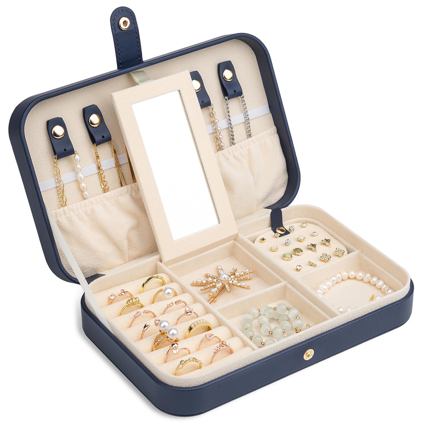 V-LAFUY Travel Jewelry Case, Jewelry Box Small PU Leather Portable, Jewelry Travel Case for Rings Earrings Necklaces Bracelets Watch, Navy A