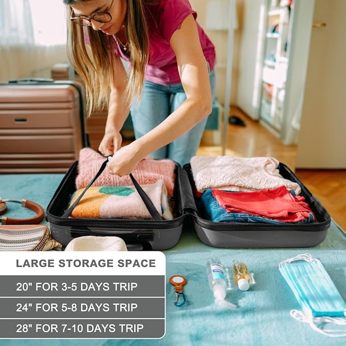 Kono 28 Inch Luggage Expandable Suitcase Lightweight with Spinner Wheels TSA Lock Hardside Large Checked Luggage Durable Rolling Suitcase Grey