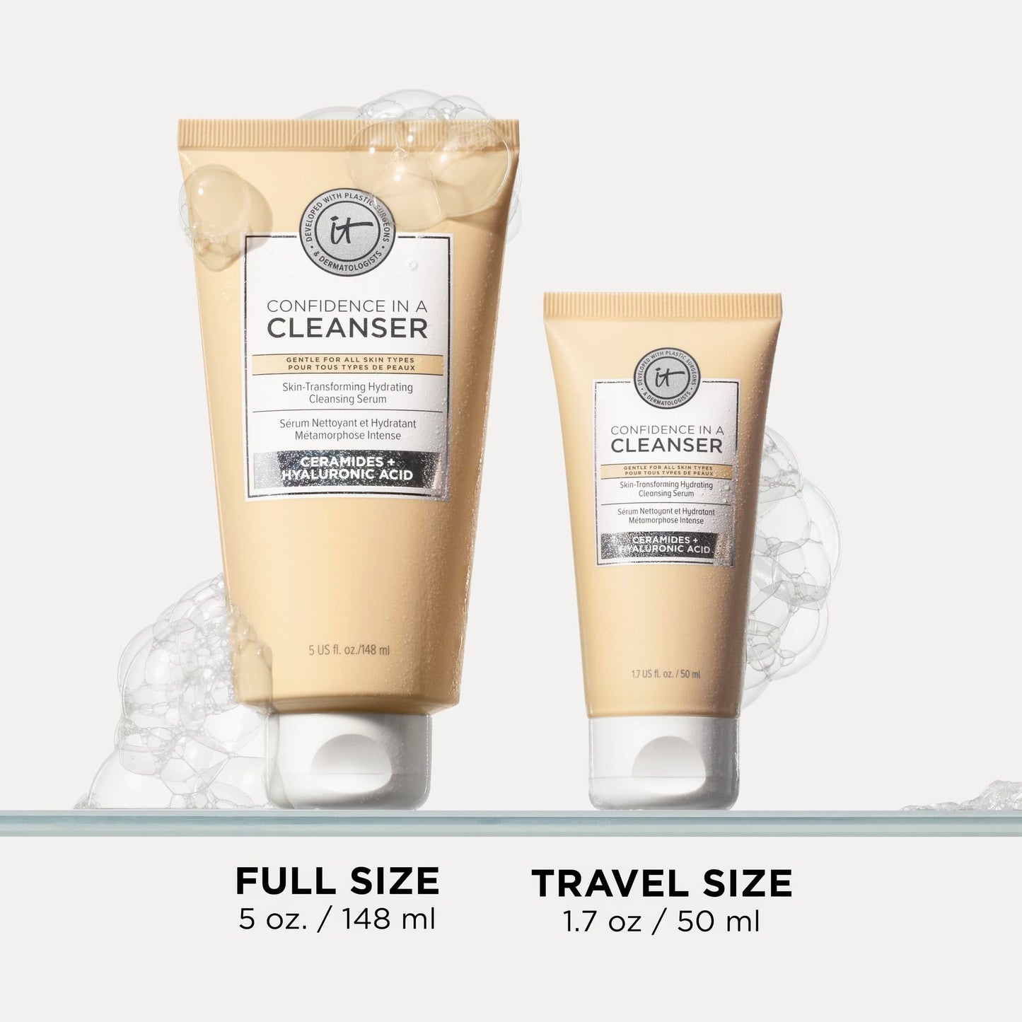 IT Cosmetics Confidence in a Cleanser Travel - Hydrating Face Wash With Hyaluronic Acid & Ceramides, Supports Skin Barrier, Removes Makeup, Vegan, Sulfate Free, Gentle For All Skin Types - 1.7 fl oz