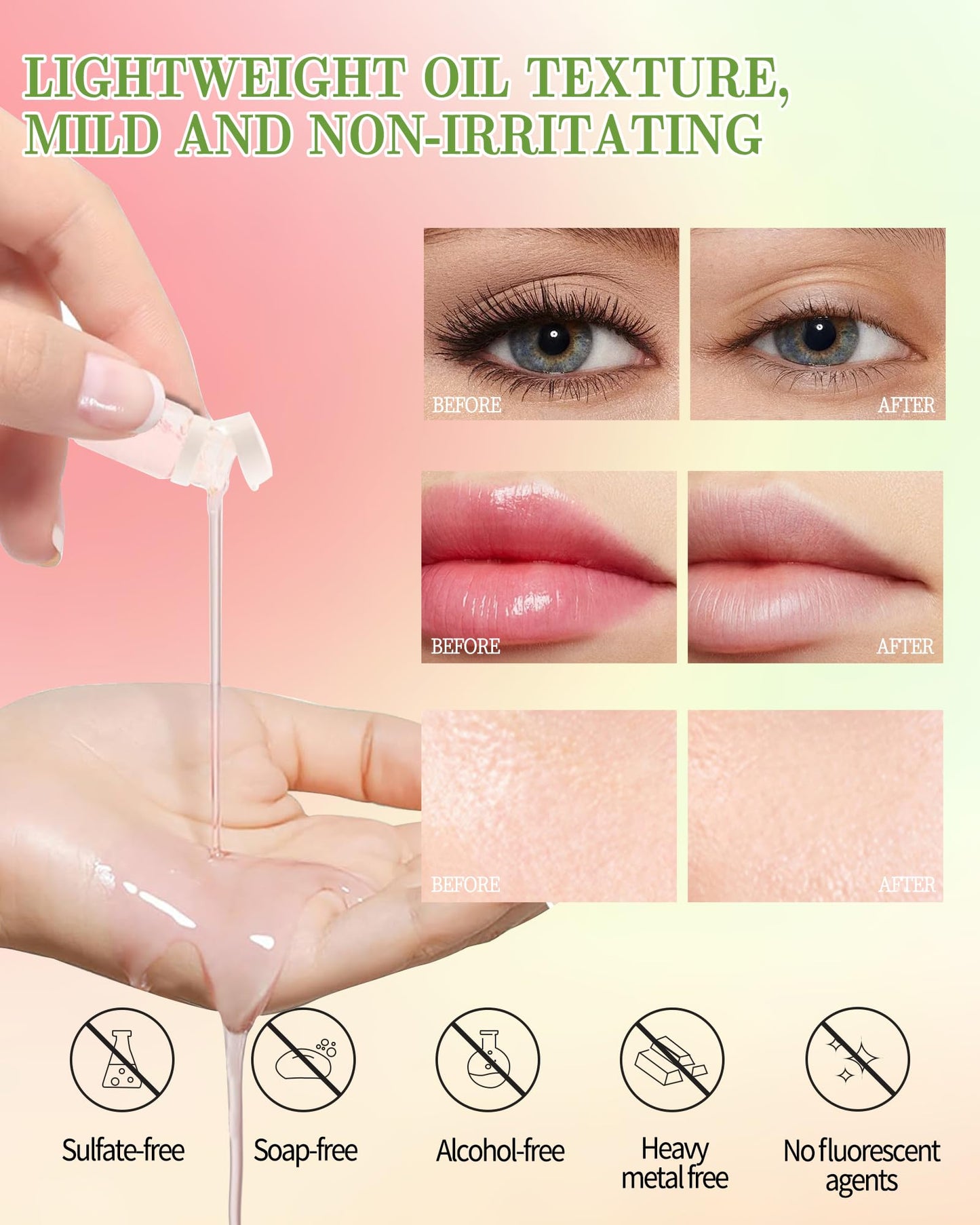 Makeup Remover Oil Portable Kit-7 Pcs Mini Travel Size Bottles Cleansing Oil for Face,Skincare Small Makeup Remover Oils,Deep Cleaning without Clogging Pore,for Dry & Neutral Skin (Green)