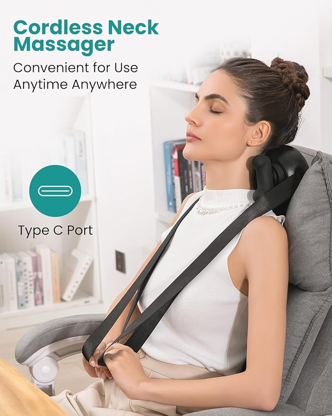 Nekteck Cordless Neck Massager, Shiatsu Neck and Back Massager with Heat, FSA Eligible Gift, Deep Tissue 6D Kneading Massage Pillow for Neck Shoulder Pain Relief, Ideal Christmas Gifts for Men Women