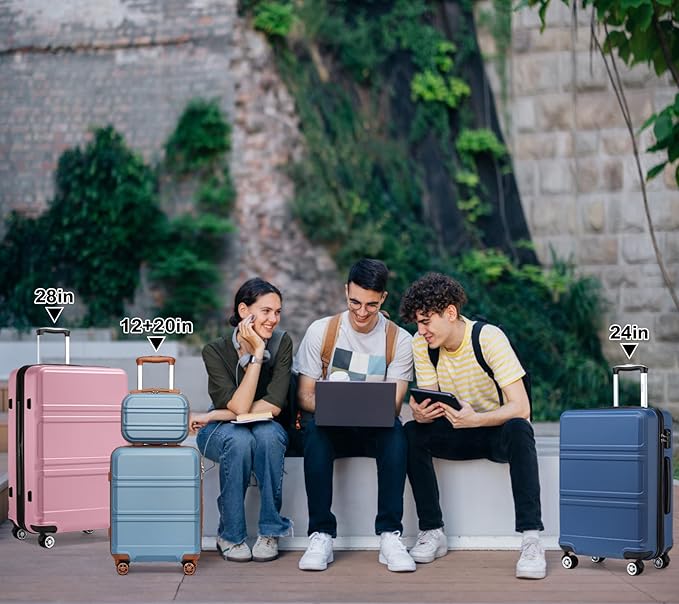 Kono Suitcase Set 3 Piece Luggage Set Expandable(only 28") Carry On Hardside Luggage with TSA Lock Spinner Wheels (Apricot Blue, 6 piece set)