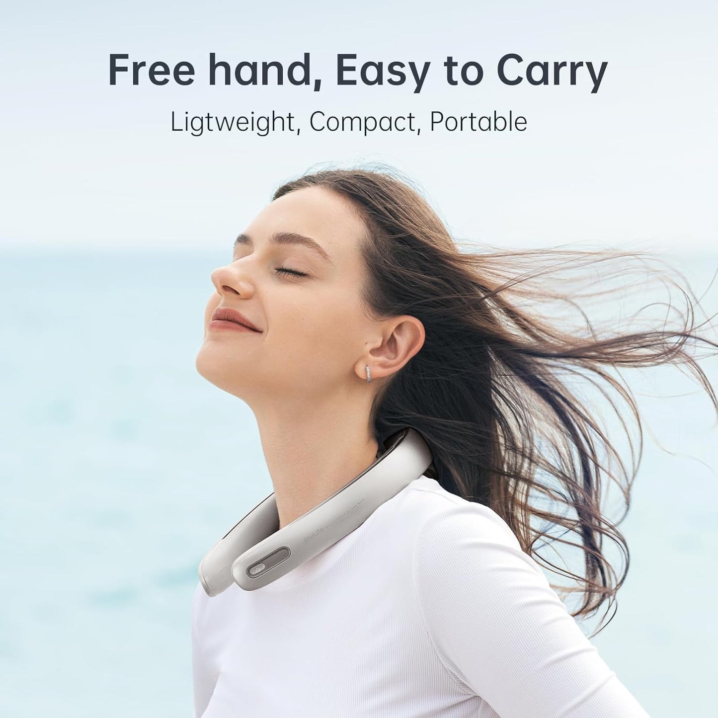 JISULIFE Portable Neck Fan, Upgraded 100 Speeds Personal Bladeless Fan Wearable with Neck Brace, LED Display, 5000mAh Rechargeable Battery Operated, Gifts for Women Men-Grey