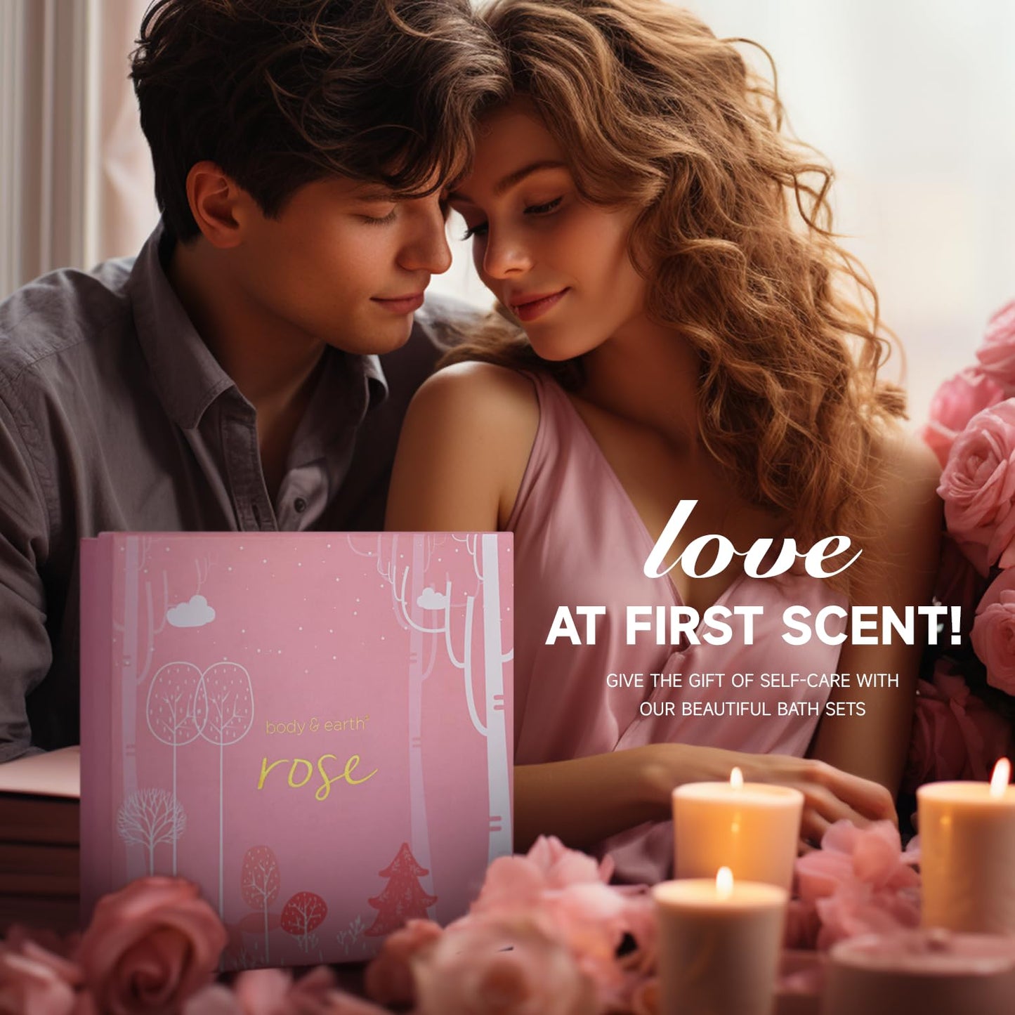 Bath and Body Gift Set for Women, Body & Earth 5 Pcs Rose Spa Gifts for Women, Self Care Kit, Lotion Set for Her,Mothers Day Presents for Mom