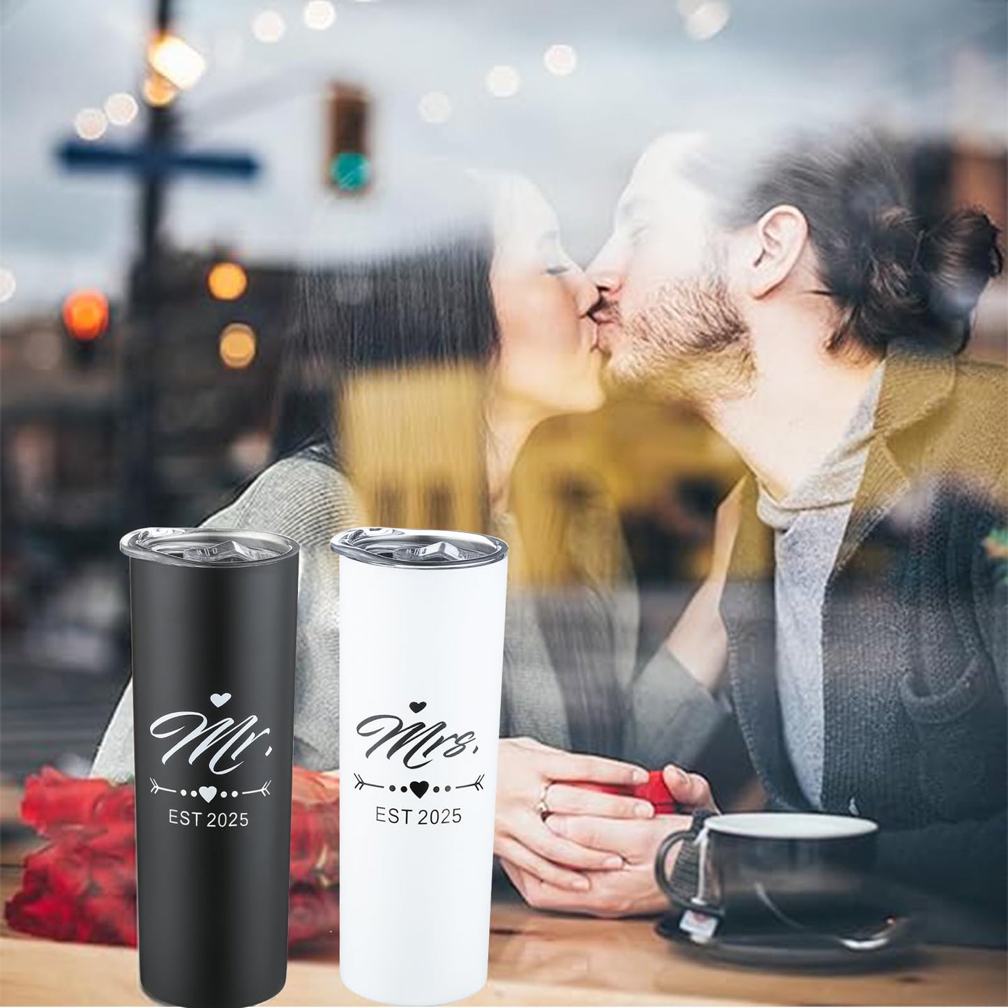 DHQH Mr and Mrs 2025 Tumbler Set, Engagement Wedding Gifts for Couples Wife Husband Bride To Be Newly Engaged 20oz Travel Tumbler Bachelorette Party Gifts