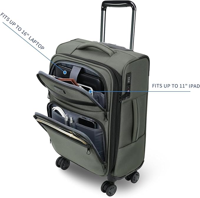 KROSER Softside Expandable Carry On Luggage with Spinner Wheels & Built-in TSA Lock, Durable Suitcase Rolling Luggage with USB Port, Carry-On 20-Inch, Army Green