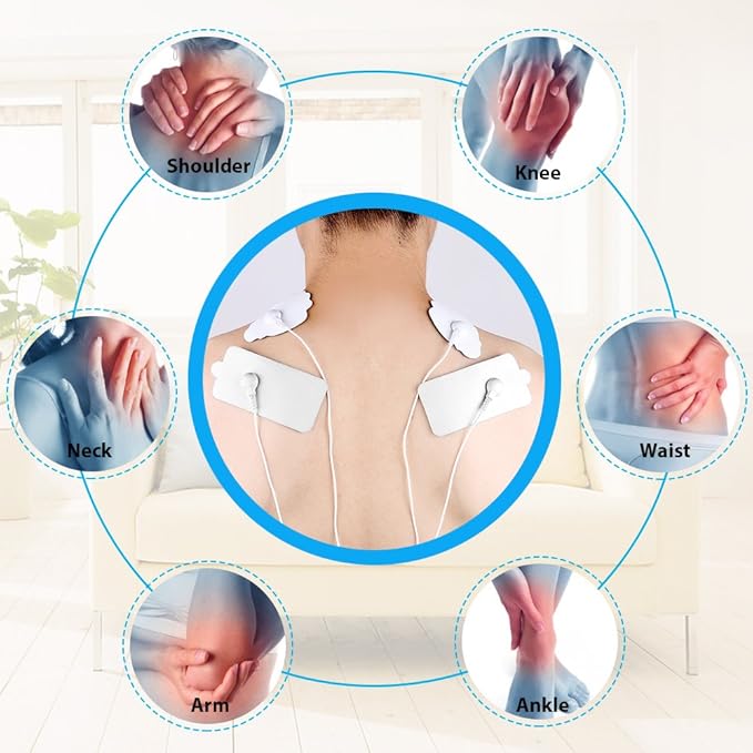 Belifu TENS Unit Electrode Pads Reusable Self-Adhesive Replacement Massage Pads Latex Free, Standard Connection Snap on 3.5mm Cable for Tens EMS Massager