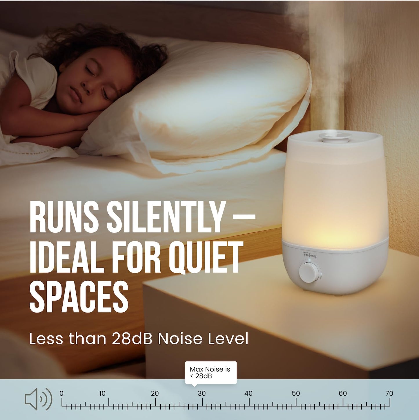 Fontaines Luxury Top-Fill Cool Mist Humidifier - 360° Ultra-Fine Spray, Whisper-Quiet Operation, Dishwasher-Safe Tank, Nightlight & Auto Shut-Off, Easy to Clean for Home, Bedroom, Baby Nursery