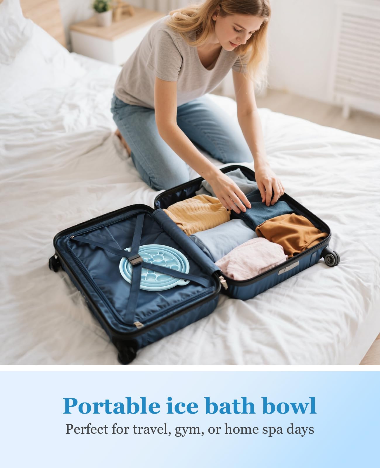 Foldable Silicone Face Ice Bath Bowl with Built-In Ice Tray, Cold Plunge Therapy for Skin Tightening, Puffiness Reduction & Acne Relief, Portable Spa Tool for Home & Travel (Blue)