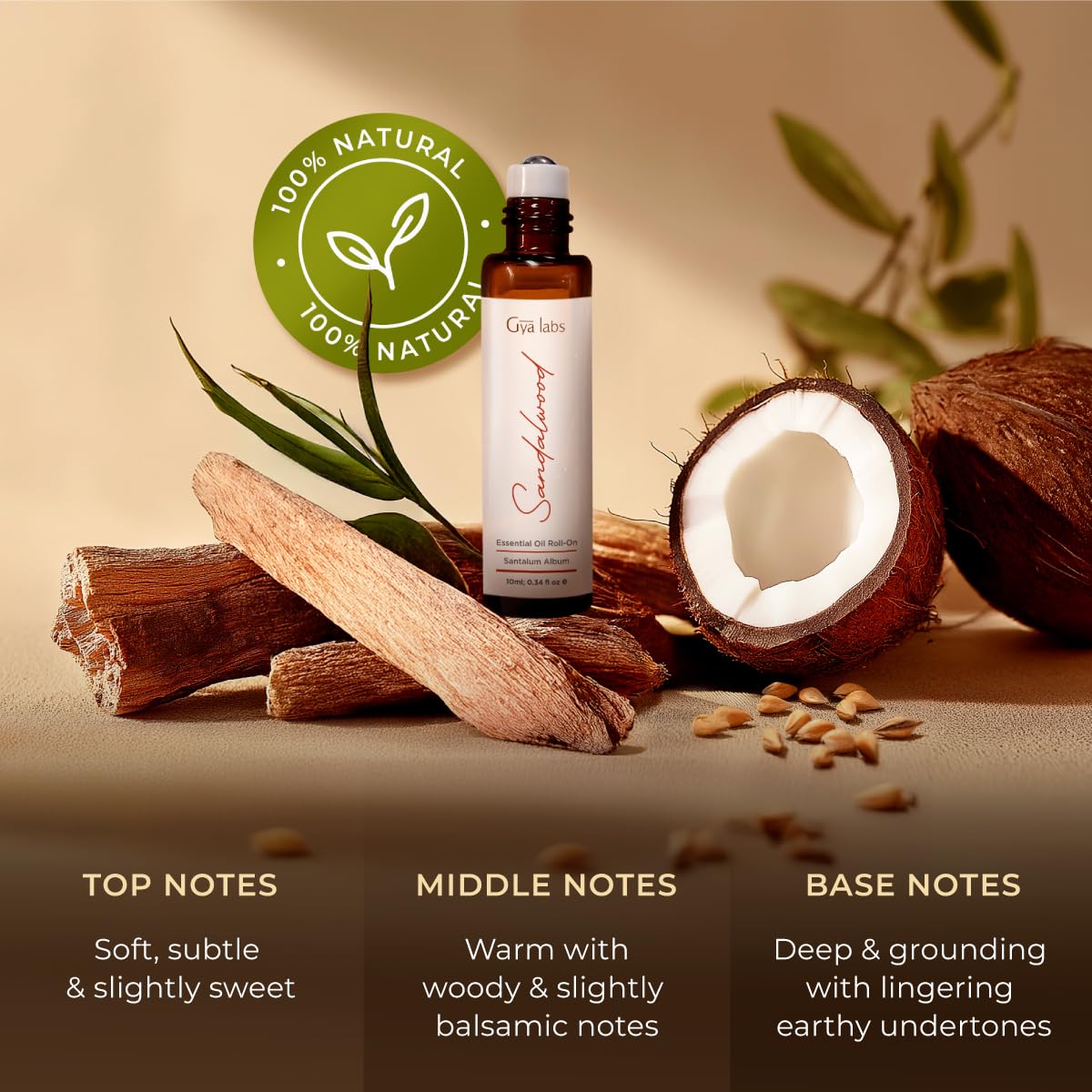 Gya Labs Sandalwood Essential Oil Roll On for Calming Essence Anywhere - Skincare and Captivating Scent for Both Women and Men - (0.34 Fl Oz) - Cruelty-Free, 100% Natural and Quality Assured