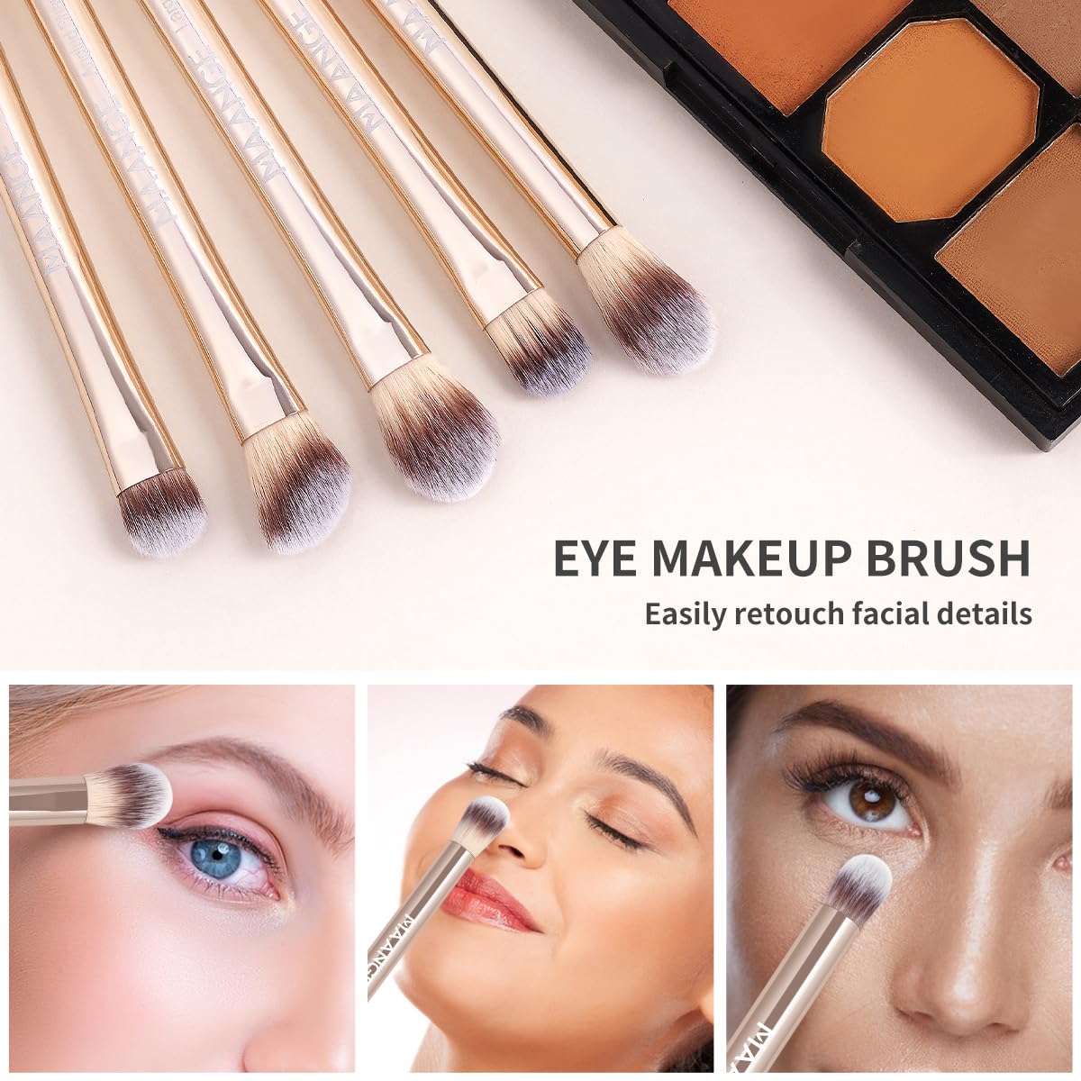 MAANGE 13 PCS Makeup Brushes Professional Make Up Brushes Premium Synthetic Powder Concealers Brushes Travel Makeup Brush Set with Case (Champagne)