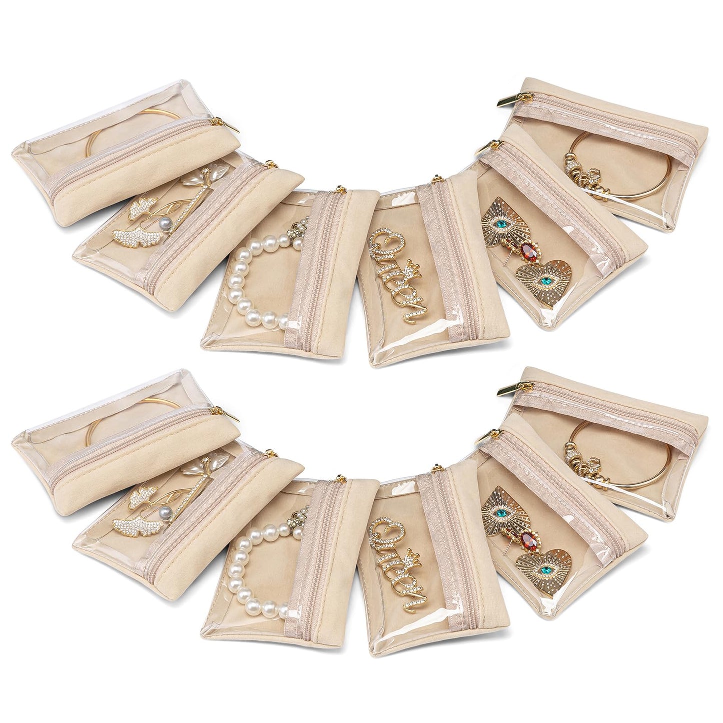 Vlando 12 Pcs Travel Jewelry Organizer Velvet Jewelry Pouch with Zipper Clear Travel Jewelry Bag for Travel Business Trip Mother‘s Day Gift for Mom Wife Women