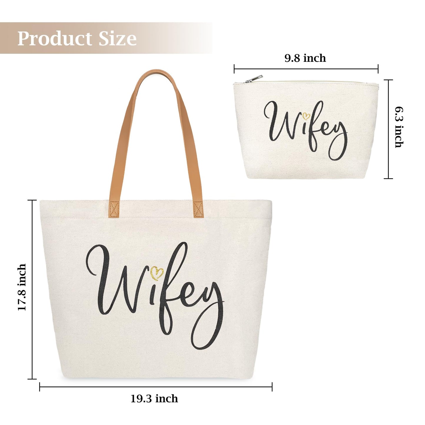 ELEGANTPARK Wifey Bag Wifey Gifts Wedding Gifts for Bride Bridal Shower Bachelorette Party Honeymoon Large Travel Shoulder Bag Canvas Totes with Zipper Set of 2