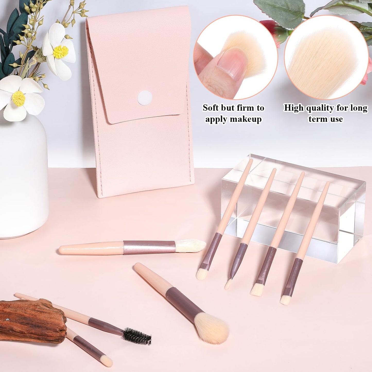 24Sets Travel Makeup Brush Set, Mini Makeup Brushes, Face Bulk Make up Brushes Angled Blush Brush for Women Girls Wedding Gift(Powder Pink)