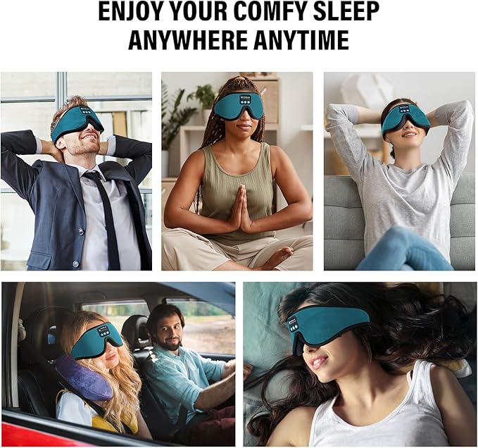 Sleep Mask with Bluetooth Headphones, 3D Sleep Mask Wireless Music Eye Mask for Sleeping Side/Back Sleepers Sleep Headphones Gift (Turquoise)