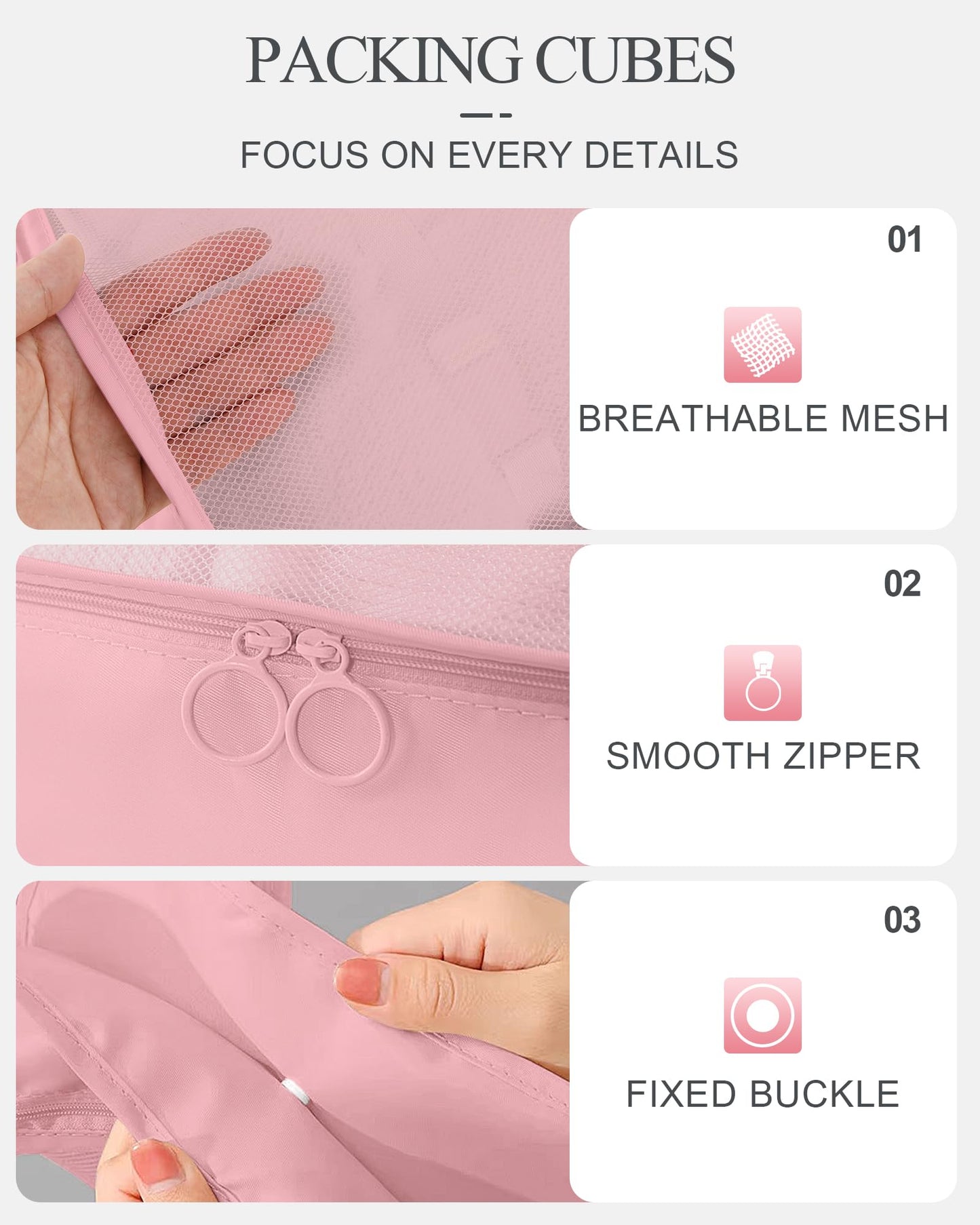 Anjing 10 Set Packing Cubes Luggage Packing Organizers for Travel Accessories Travel Essentials Luggage Organizer Bags for Carry on Suitcases, Pink, (WMUS1202X01-3)