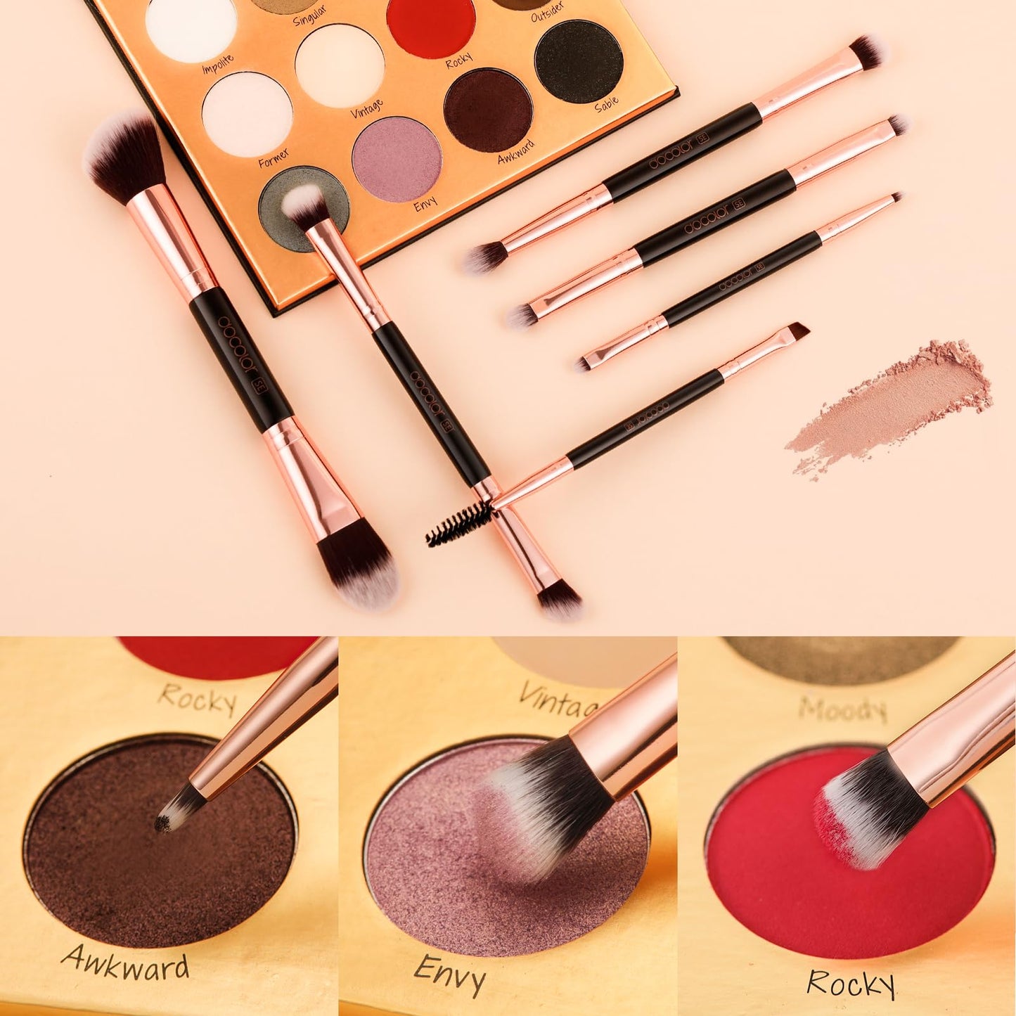 Docolor Double Sided Makeup Brushes, 6Pcs Double Ended Eyeshadow Brush Set Professional Eye Makeup Brushes Set Foundation Eyeshadow Blending Eyebrow Travel Make Up Brushes Kits