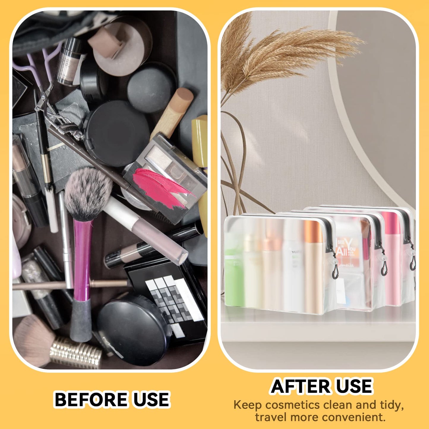 Qbily Clear Leak Proof Travel Bags for Toiletries 3 Pack, Super Soft Waterproof Leak Proof BPA Free, Semi-Clear Toiletry Cosmetic Makeup Bags for Travel, TSA Approved Travel Toiletry Bag With Zipper