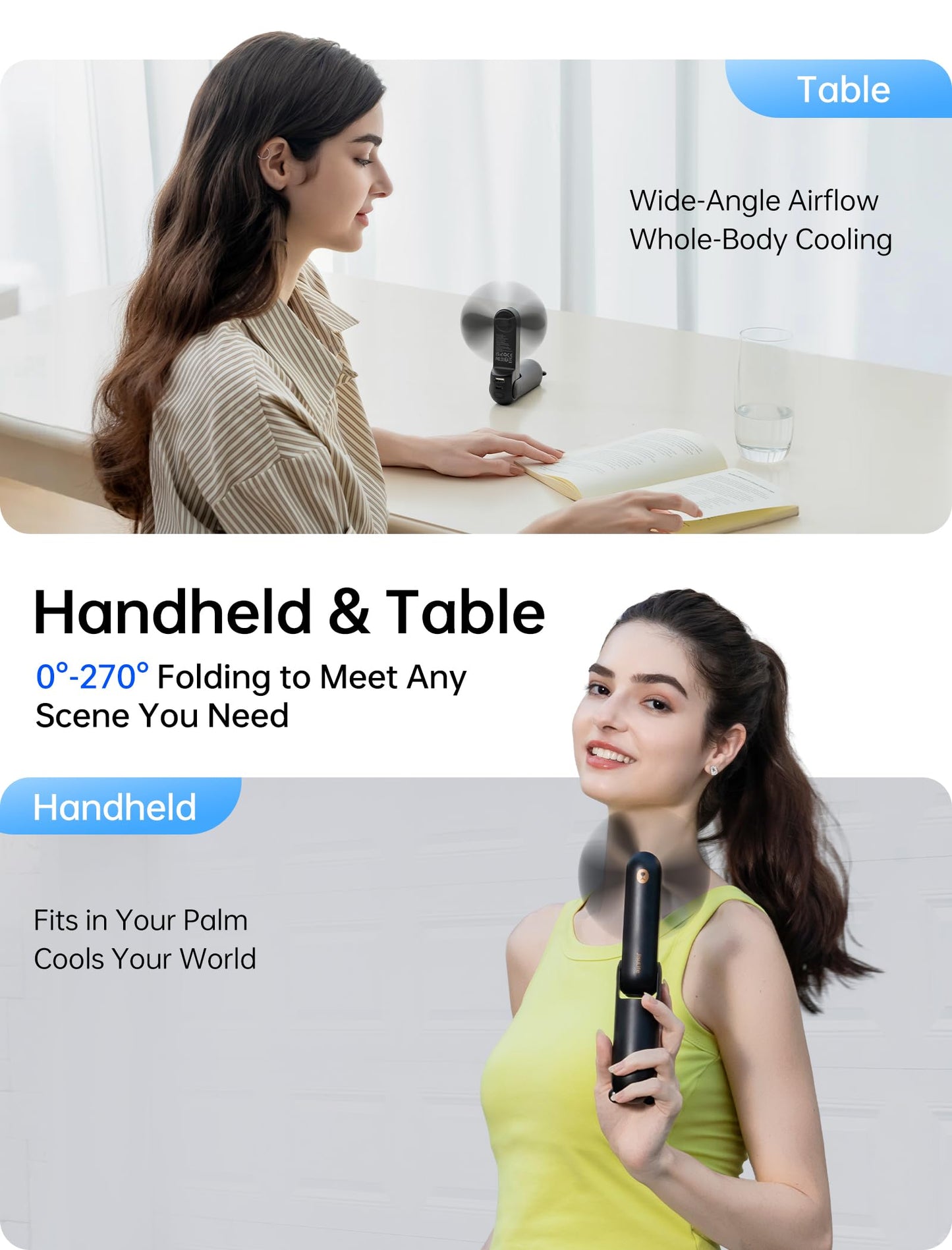 JISULIFE Handheld Fan with 4500 mAh Powerbank Max 37 Hours Runtime, Pocket Portable Battery Operated or USB Powered Folding Personal Fan, 3 Speeds, Gifts for Women Men Kids Gift for Festival-Black