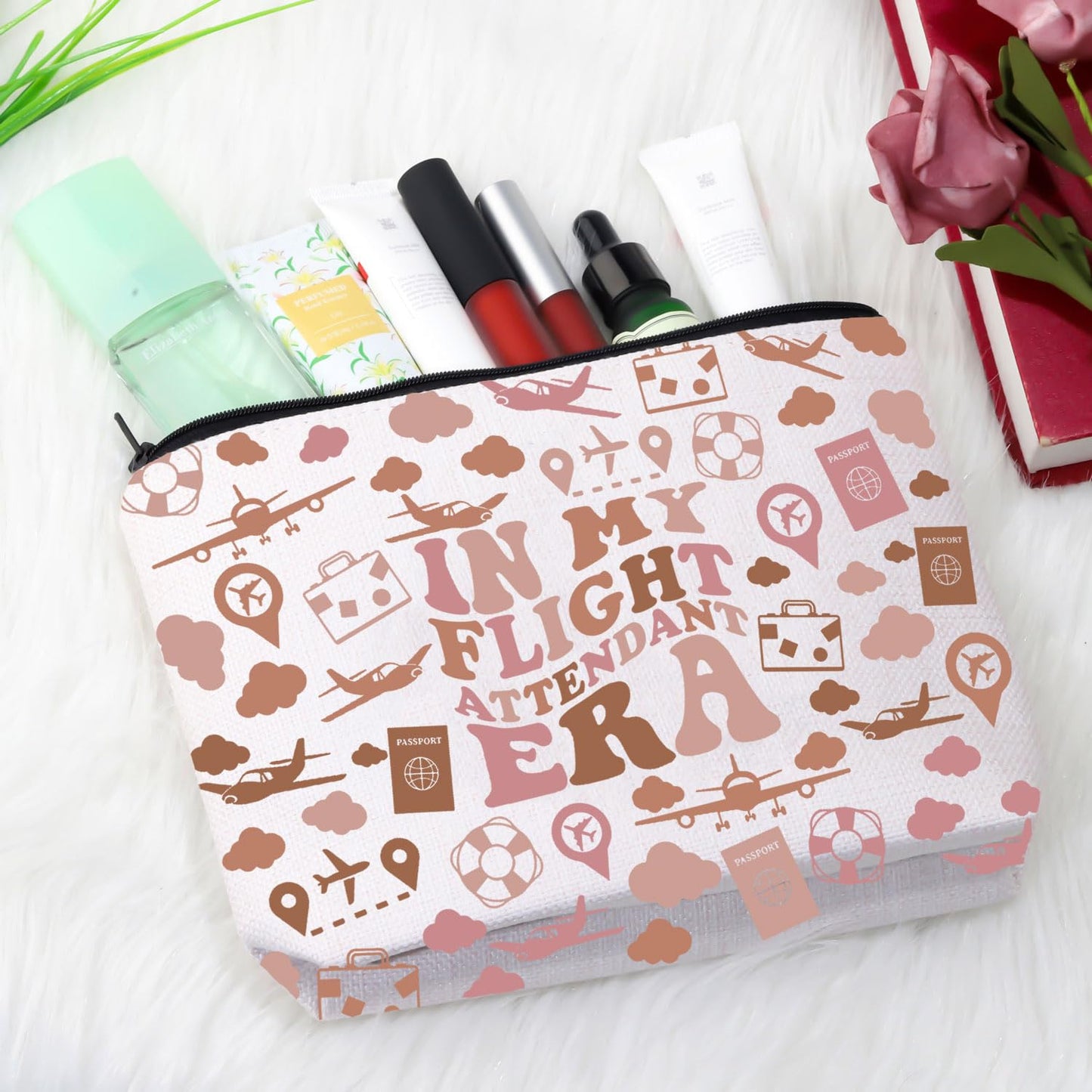 Flight Attendant Gift In My Flight Attendant Era Stewardess Aviation Travel Makeup Bag for Cabin Crew Hostess Aviation Gift (Flight Attendant Era Bag)