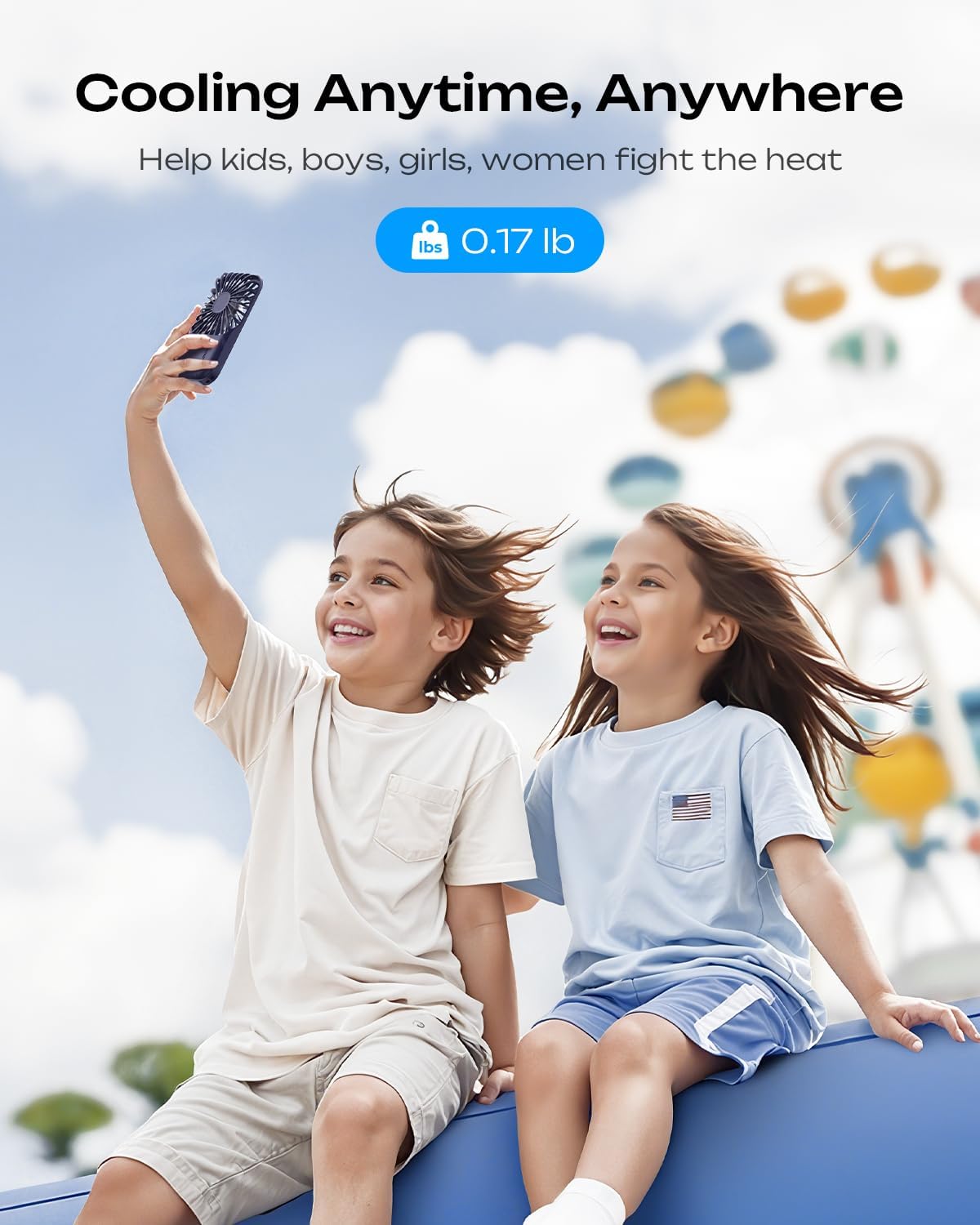 Otlonpe Rechargeable Mini Portable Handheld Fan, Small Personal Battery Powered Handheld Portable Fans for Hand Held Desktop Travel, Foldable Stand, Slim Cordless, Wrist Strap, 3-Speed (Blue)