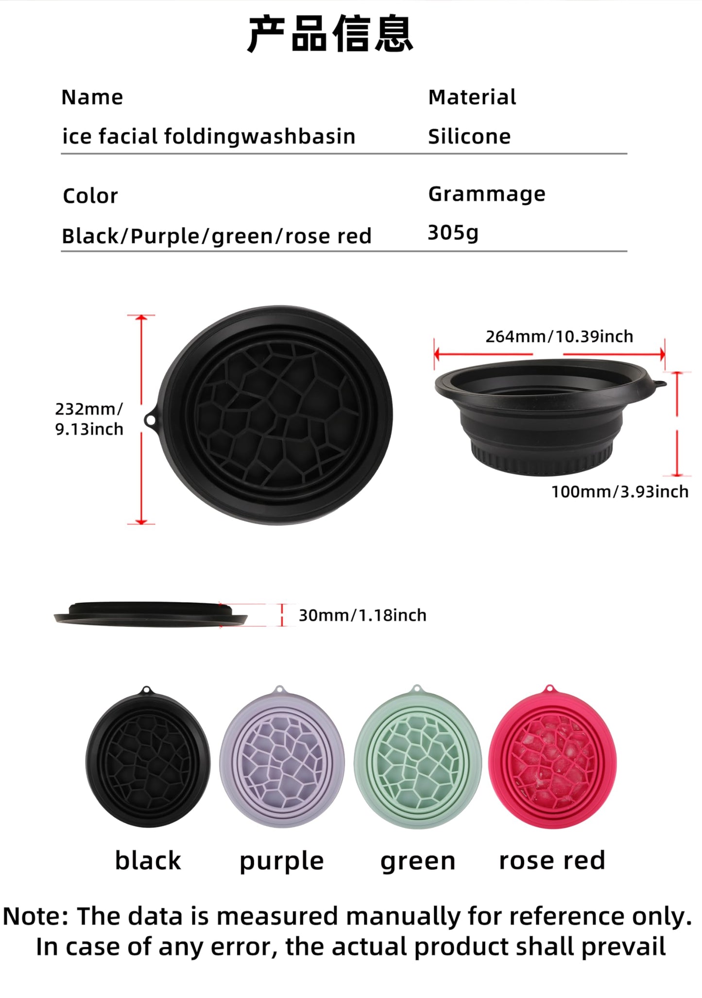 Face Ice Bath Bowl Silicone Face Ice Bath Ice Facial Folding Washbasin with Built-In Ice Tray and 3 foldable hair bands, Foldable & Portable Bowl for Home Ice Water Facials (Black)