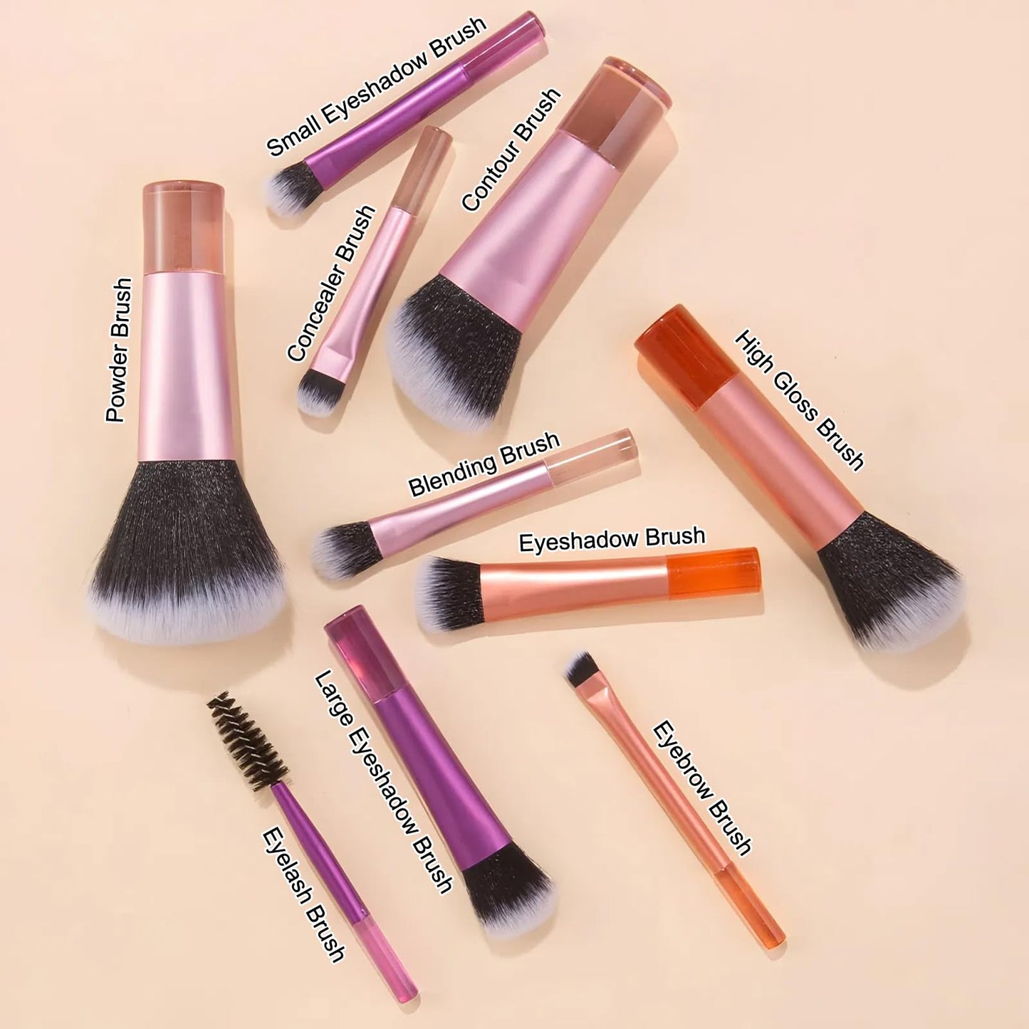 Kingtree Travel Makeup Brush Set, 10Pcs Mini Makeup Brushes with Pouch Portable ON THE GO Makeup Brushes Travel Set, Easy-taken Full Complete Function Cosmetic Brushes for Flawless Makeup Looks