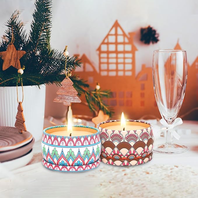 Set of 3 Scented Candles Gift Set for Women Home Decor, Decorative Small 2.5oz Natural Soy Wax Freesia, Lilac and Strawberry Aromatherapy Candles in Portable Travel Tin