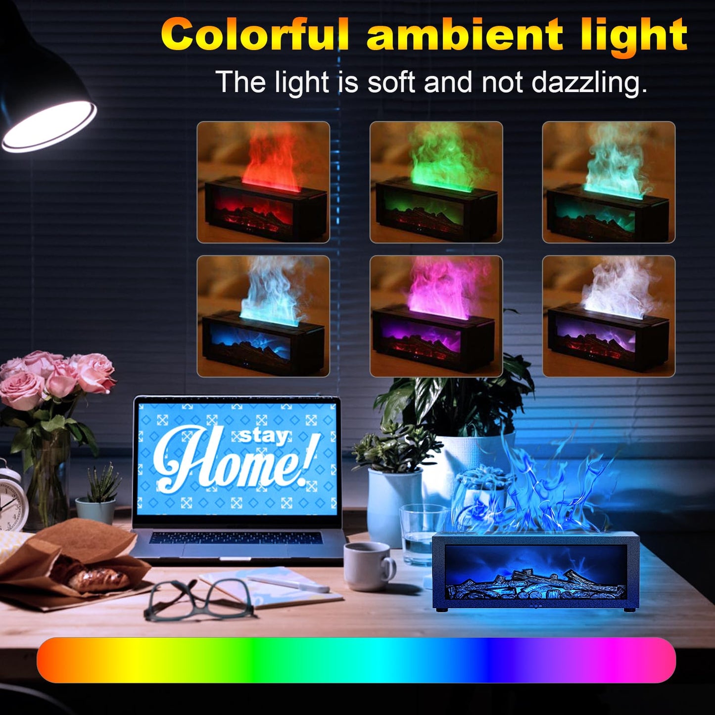 Mini Fireplace Diffusers for Essential Oils Fireplace Humidifier with Remote 150ml Fireside Ultrasonic Humidifier Bonfire Flame Diffuser with 7 Colors Light for Home Room Office (Black)