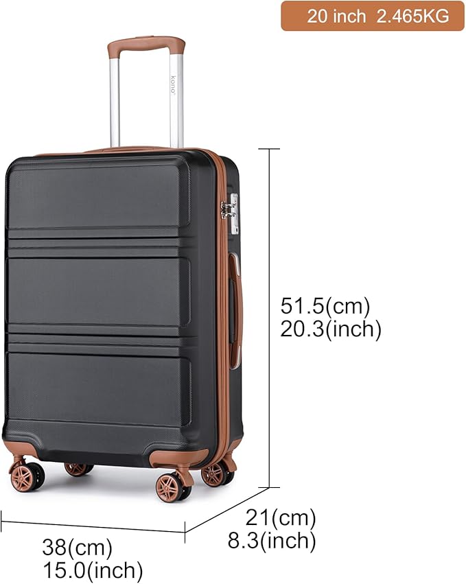 Kono 20'' Carry on Luggage Lightweight with Spinner Wheel TSA Lock Hardside Luggage Durable Small Carry on Suitcase Apricot Black