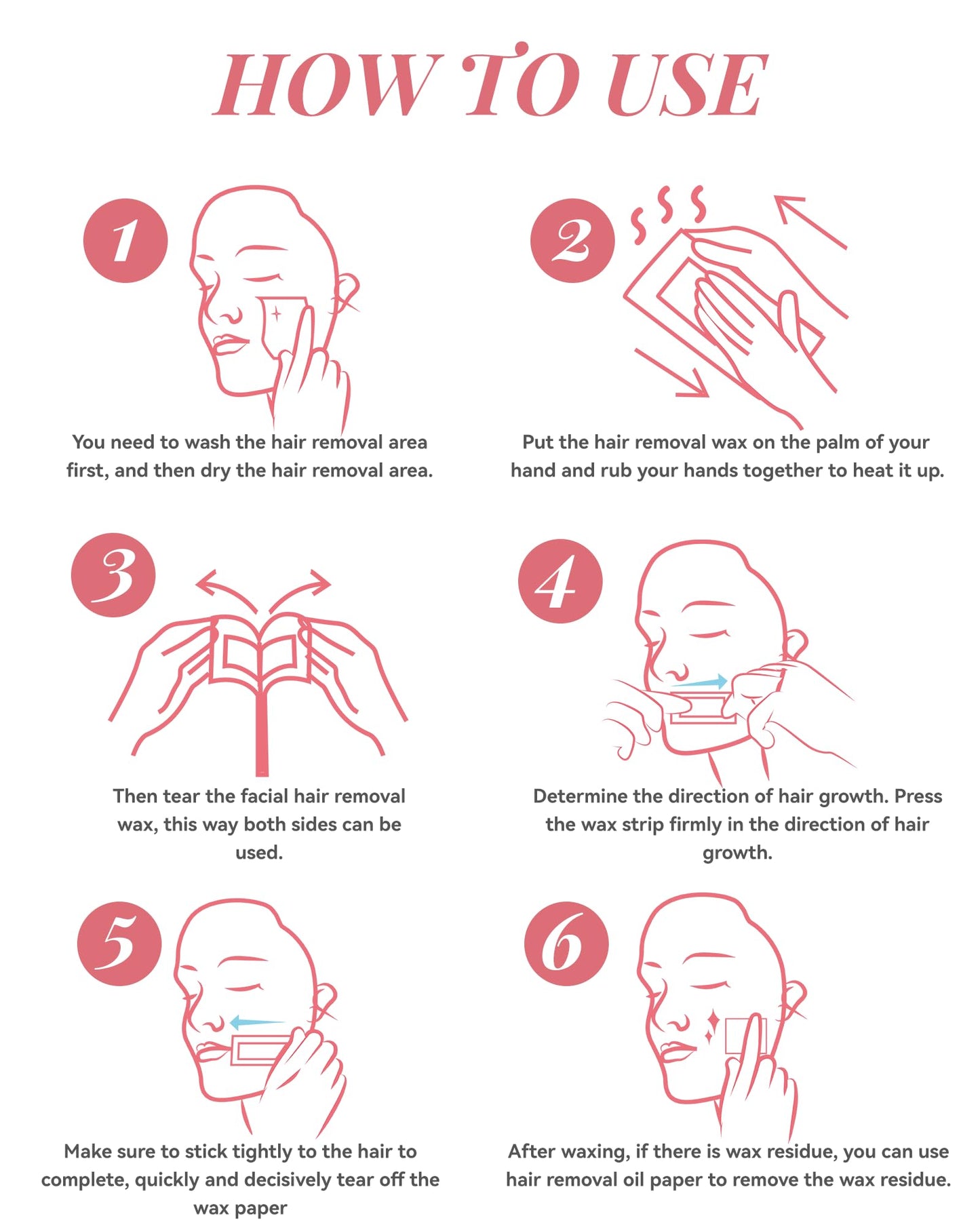 OPOX 40PCS Facial Wax Strips for Hair Removal, Facial Hair Removal for Women, Waxing Kit for Women's Face, Bikini, Chest, Body, Arms, Legs, Back, & Brazilian | 40ct Waxing Strips & 4 calming Oil Wipes